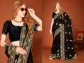 PR Fashion Black Fendi Two Tone Silk Heavy Zari Embroidery Work With Zircon Work Saree | Grocsy