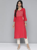 HERE&NOW Women Pure Cotton Ethnic Motifs Mirror Work Angrakha Kurta | Grocsy