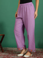 Sangria Embroidered V- Neck Kurta & Trousers With Dupatta | Grocsy