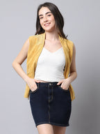 Even Apparels Mustard Polyblend Open Front Women's Waistcoat | Grocsy