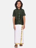 Sethukrishna Boys Green & White Solid Shirt with Dhoti Set | Grocsy