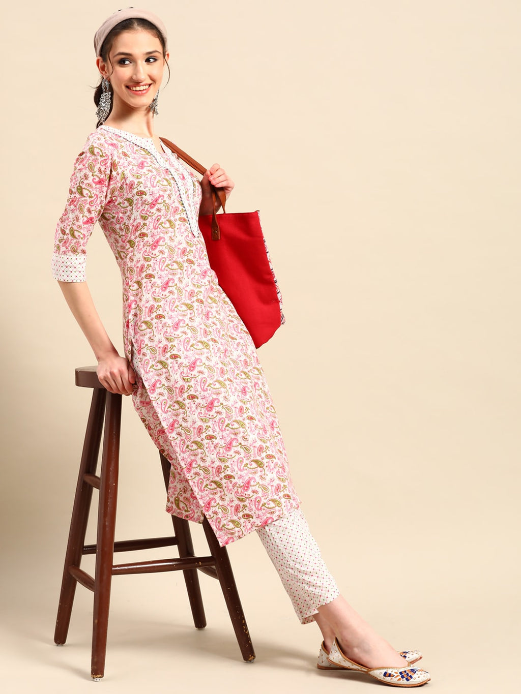 Sangria Women Paisley Printed Gotta Patti Kurta With Trousers | Grocsy