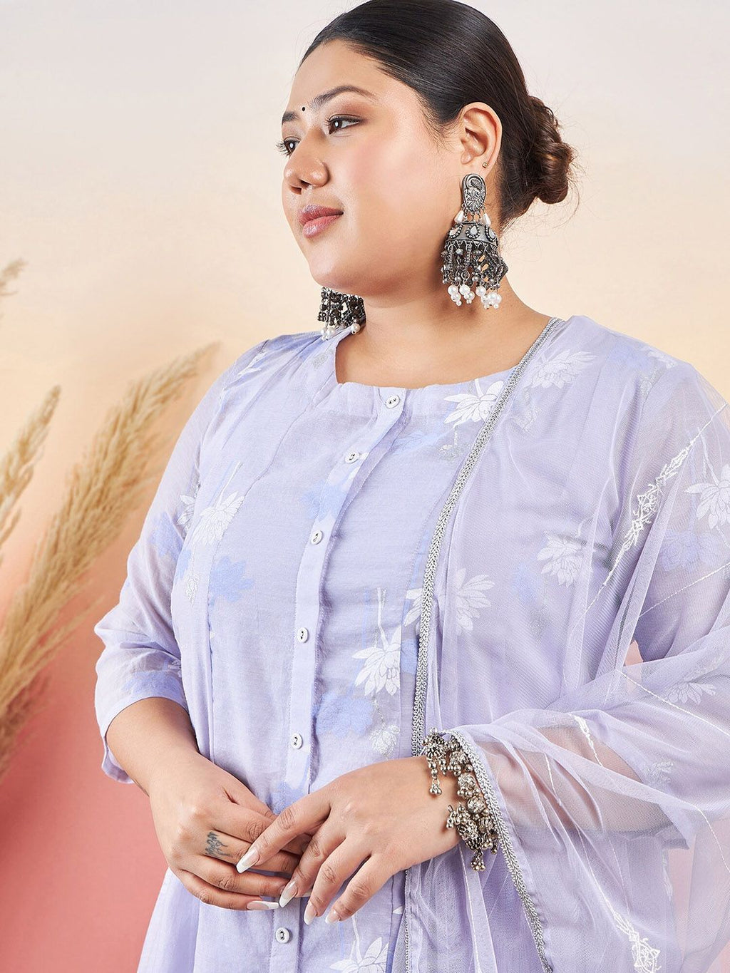 Sztori Floral Printed Round Neck A-Line Kurta with Palazzo & Dupatta | Grocsy