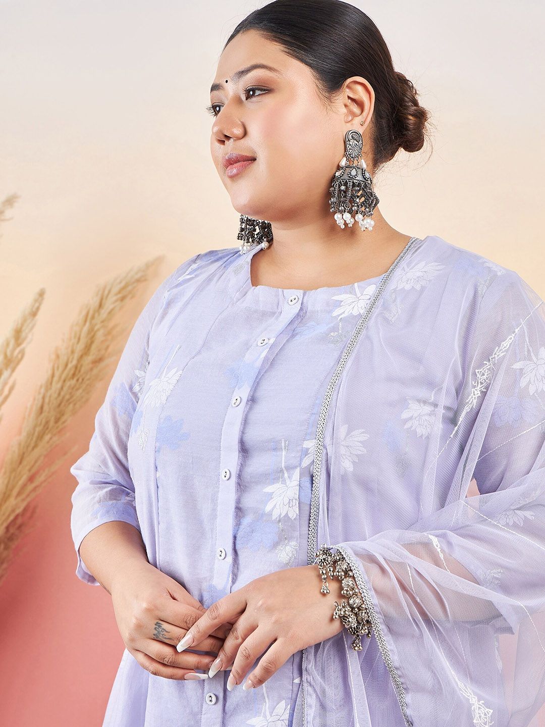 Sztori Floral Printed Round Neck A-Line Kurta with Palazzo & Dupatta | Grocsy