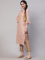 Aks Floral Printed Bell Sleeves Regular Kurta With Trousers | Grocsy