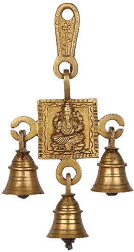 Uapan Brass Religious Hanging Bell (Ganesh, Gold) | Grocsy