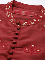 House of Pataudi Men Red Embroidered Jashn Straight Kurta | Grocsy