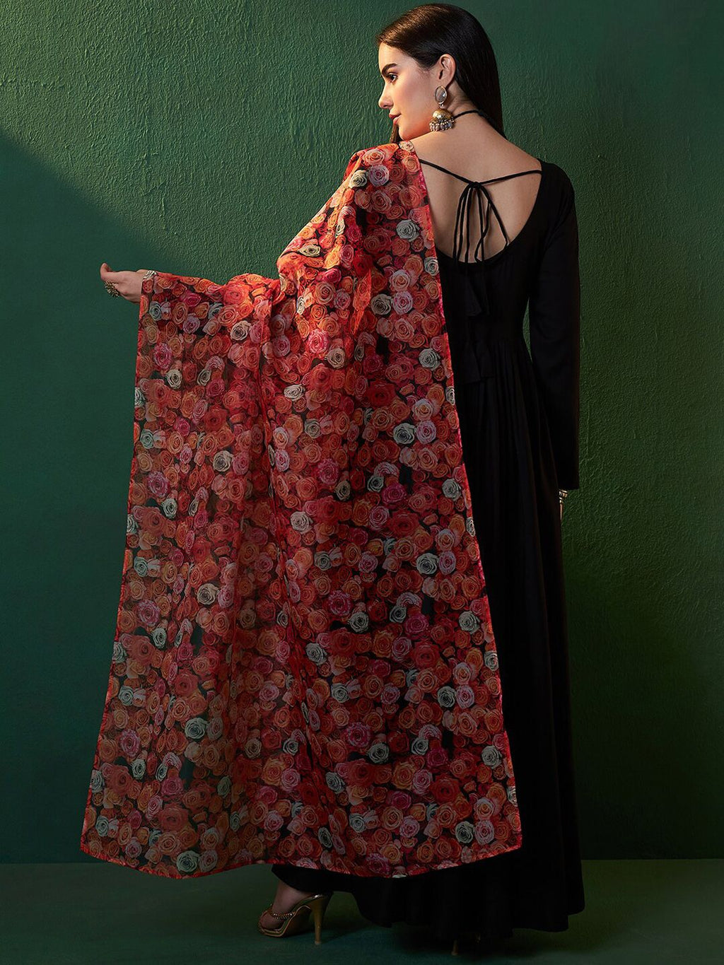 Sangria Black Sweetheart Neck Anarkali Kurta With Dupatta | Grocsy