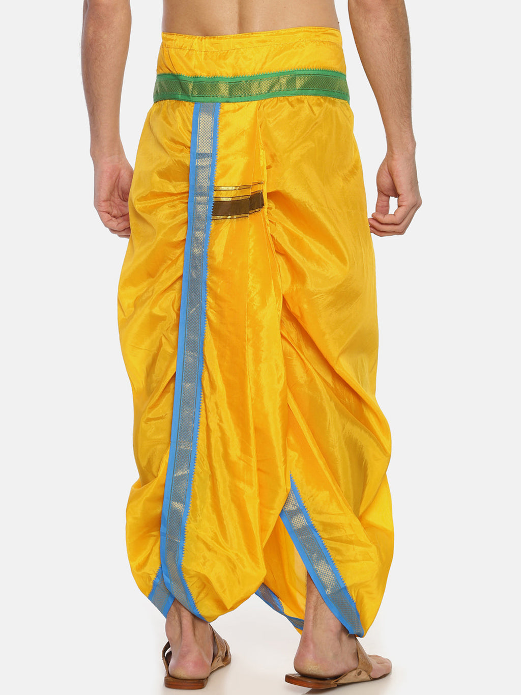 Sethukrishna Men Yellow Solid Double Layer Readymade Dhoti Pant | Grocsy