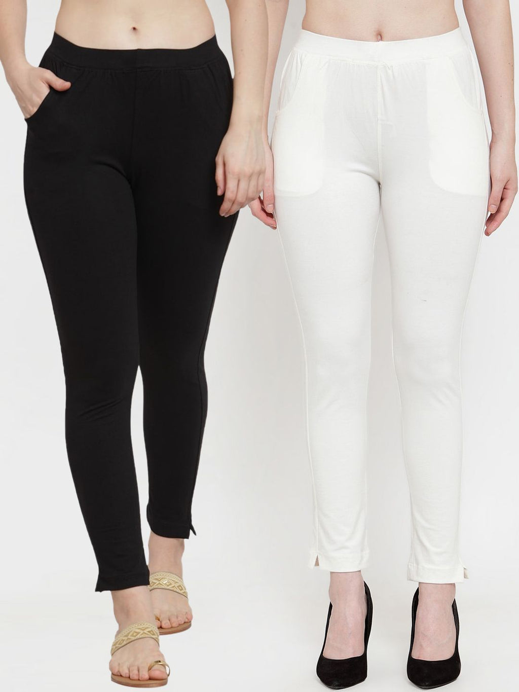 TAG 7 Women Pack Of 2 Solid Ankle-Length Straight-Fit Leggings | Grocsy