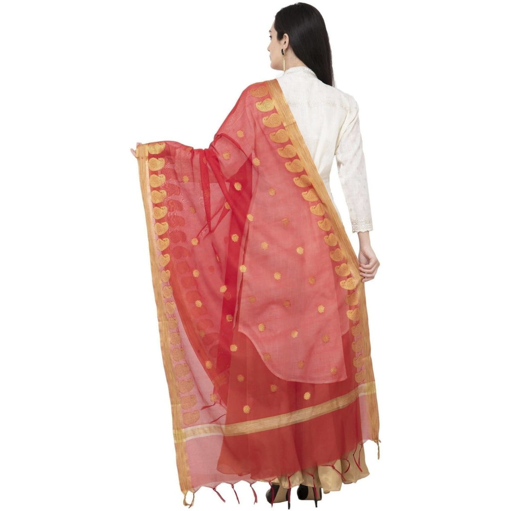 A R Silk VNS Ambi Border Fancy Dupatta Red Color Dupatta or Chunni | Grocsy