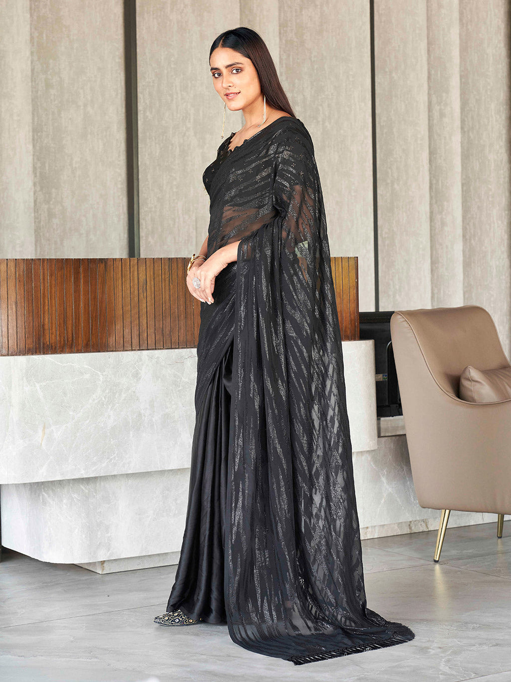 Tikhi Imli Woven Design Satin Ready to Wear Saree | Grocsy