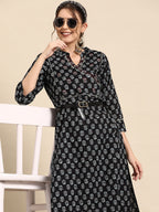 Sangria Ethnic Motifs Printed High Slit Gotta Patti Pure Cotton Kurta With Trousers | Grocsy