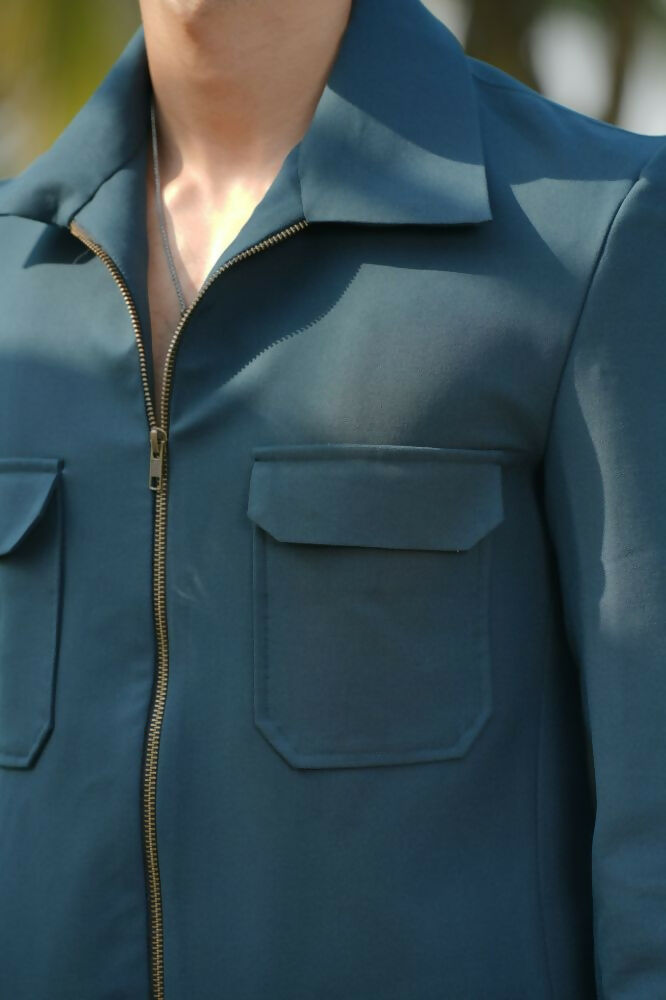 Strukt Deep Teal Shacket by Hilo Design | Grocsy