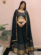 Tulsi Art Beautiful Green Sequins Mehendi Wear Lehenga Choli | Grocsy