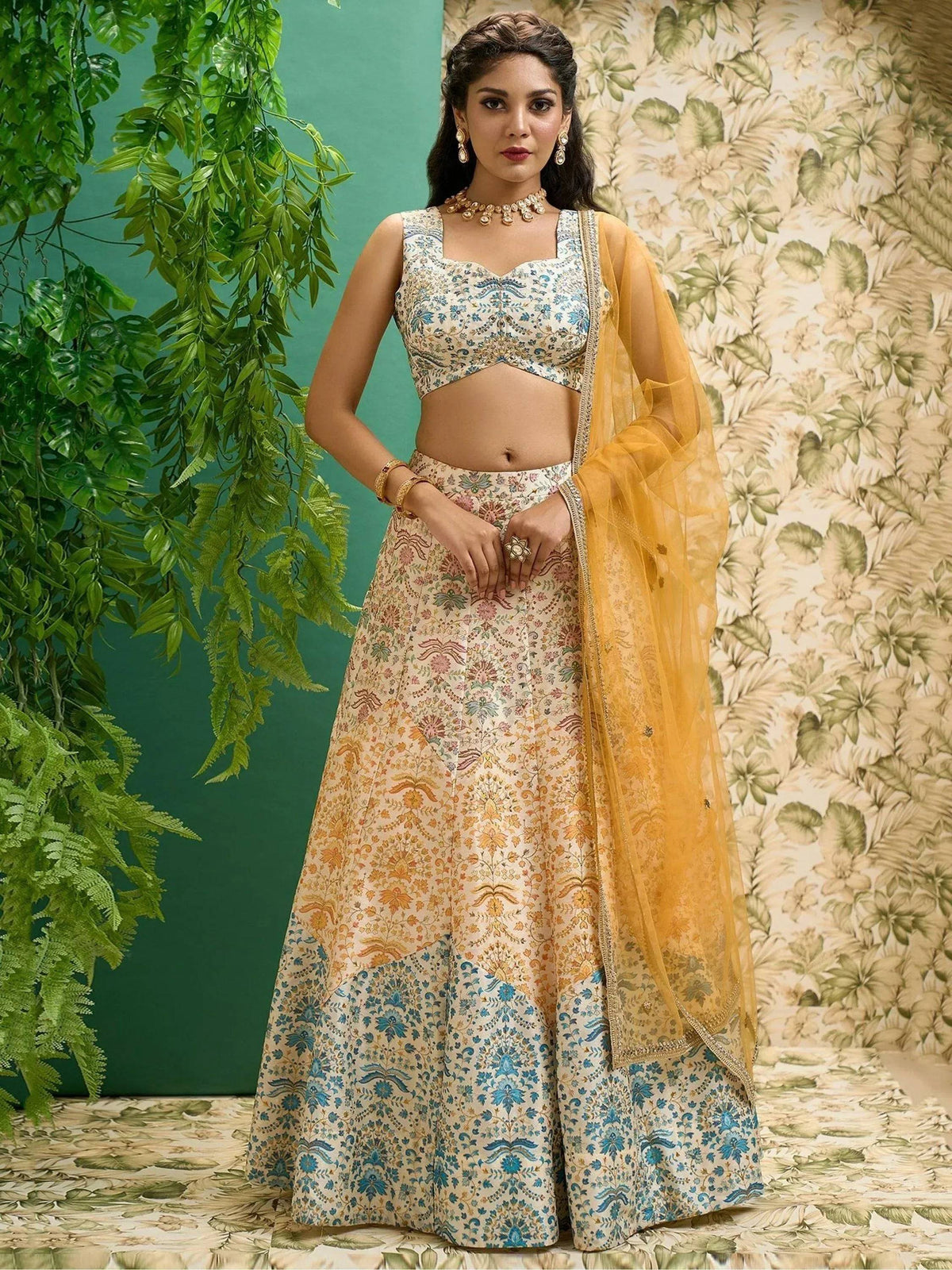 Tulsi Art Beautiful Multicolor Digital Printed Art Silk Event Wear Lehenga Choli | Grocsy