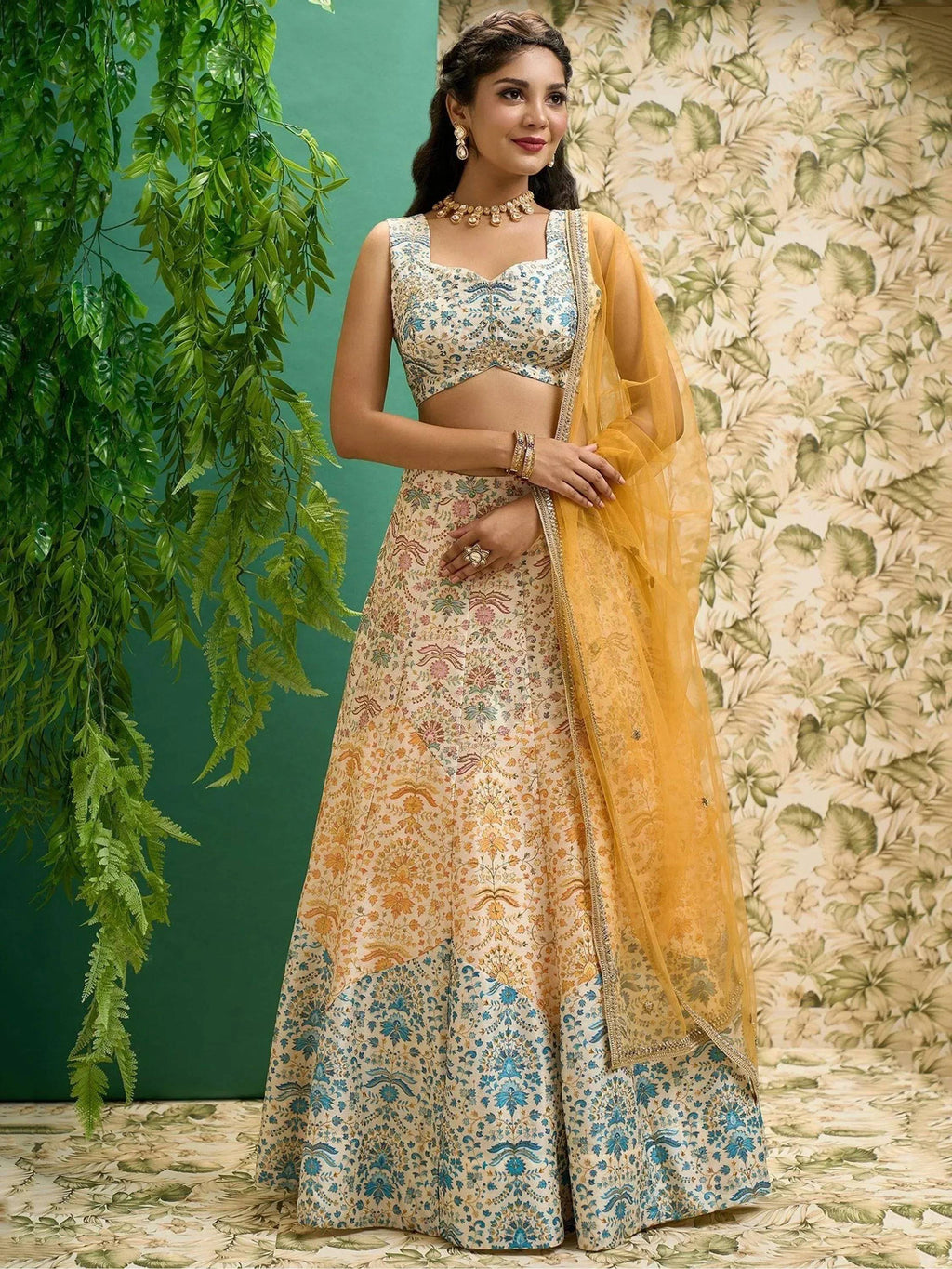 Tulsi Art Beautiful Multicolor Digital Printed Art Silk Event Wear Lehenga Choli | Grocsy