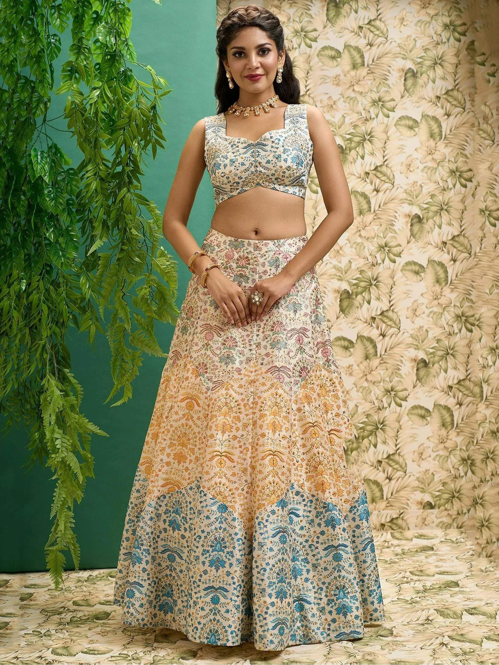 Tulsi Art Beautiful Multicolor Digital Printed Art Silk Event Wear Lehenga Choli | Grocsy