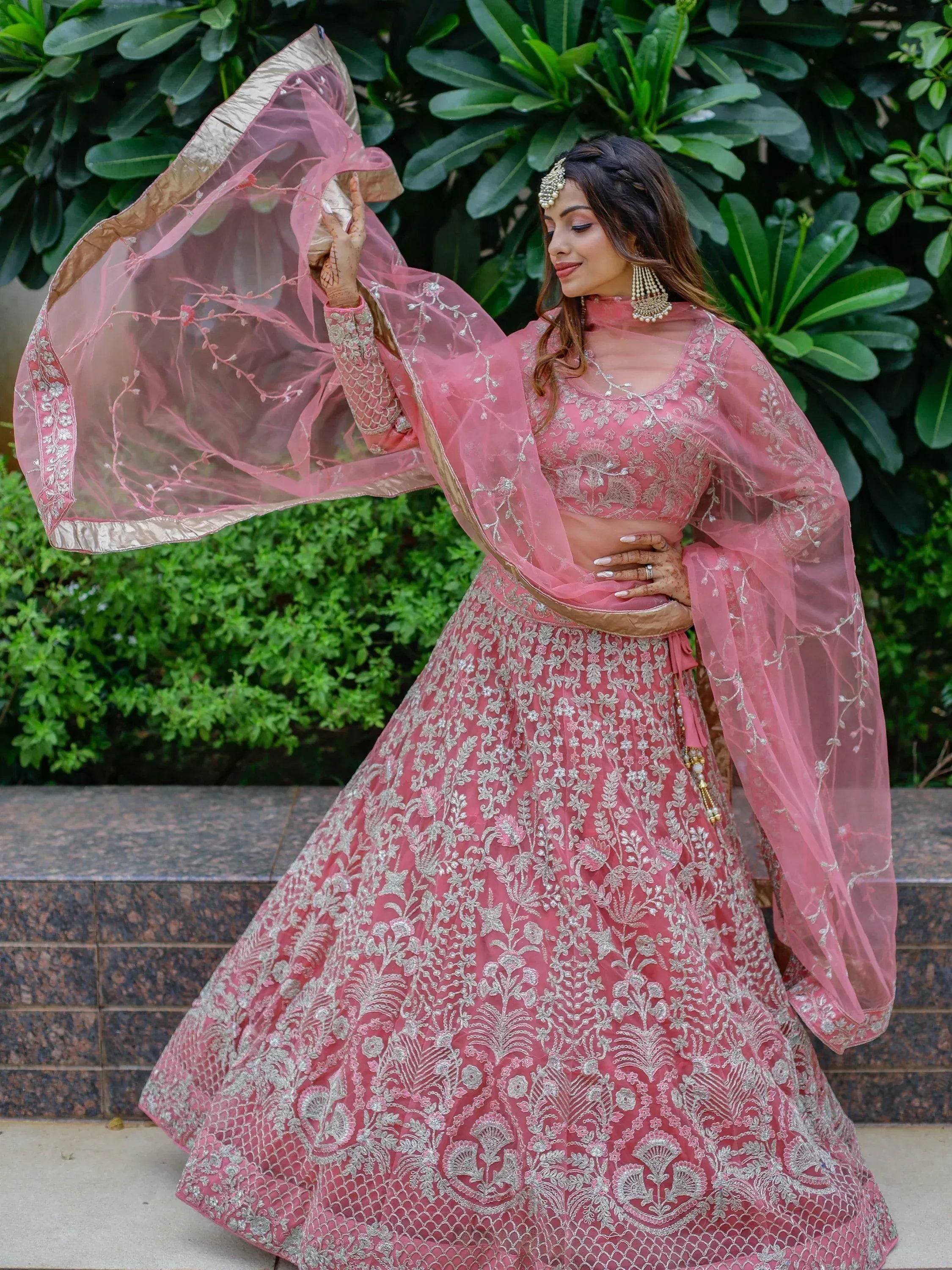 Tulsi Art Beautiful Pink Dori Work Soft Net Ceremony Wear Lehenga Choli | Grocsy