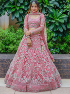 Tulsi Art Beautiful Pink Dori Work Soft Net Ceremony Wear Lehenga Choli | Grocsy