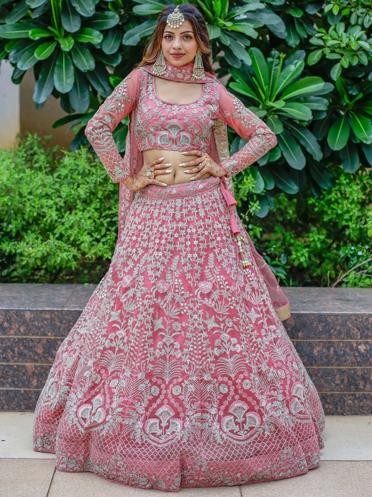 Tulsi Art Beautiful Pink Dori Work Soft Net Ceremony Wear Lehenga Choli | Grocsy