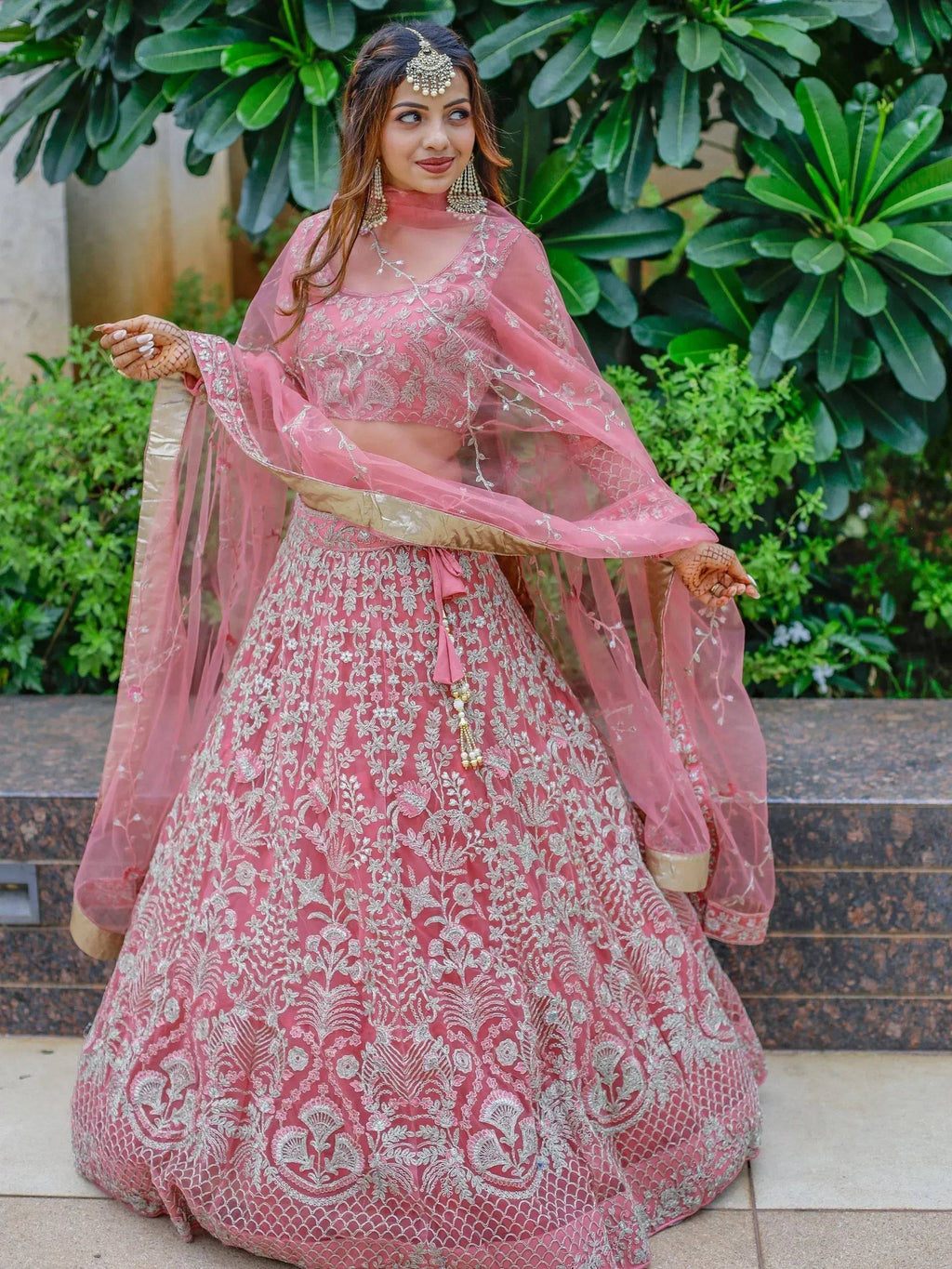 Tulsi Art Beautiful Pink Dori Work Soft Net Ceremony Wear Lehenga Choli | Grocsy