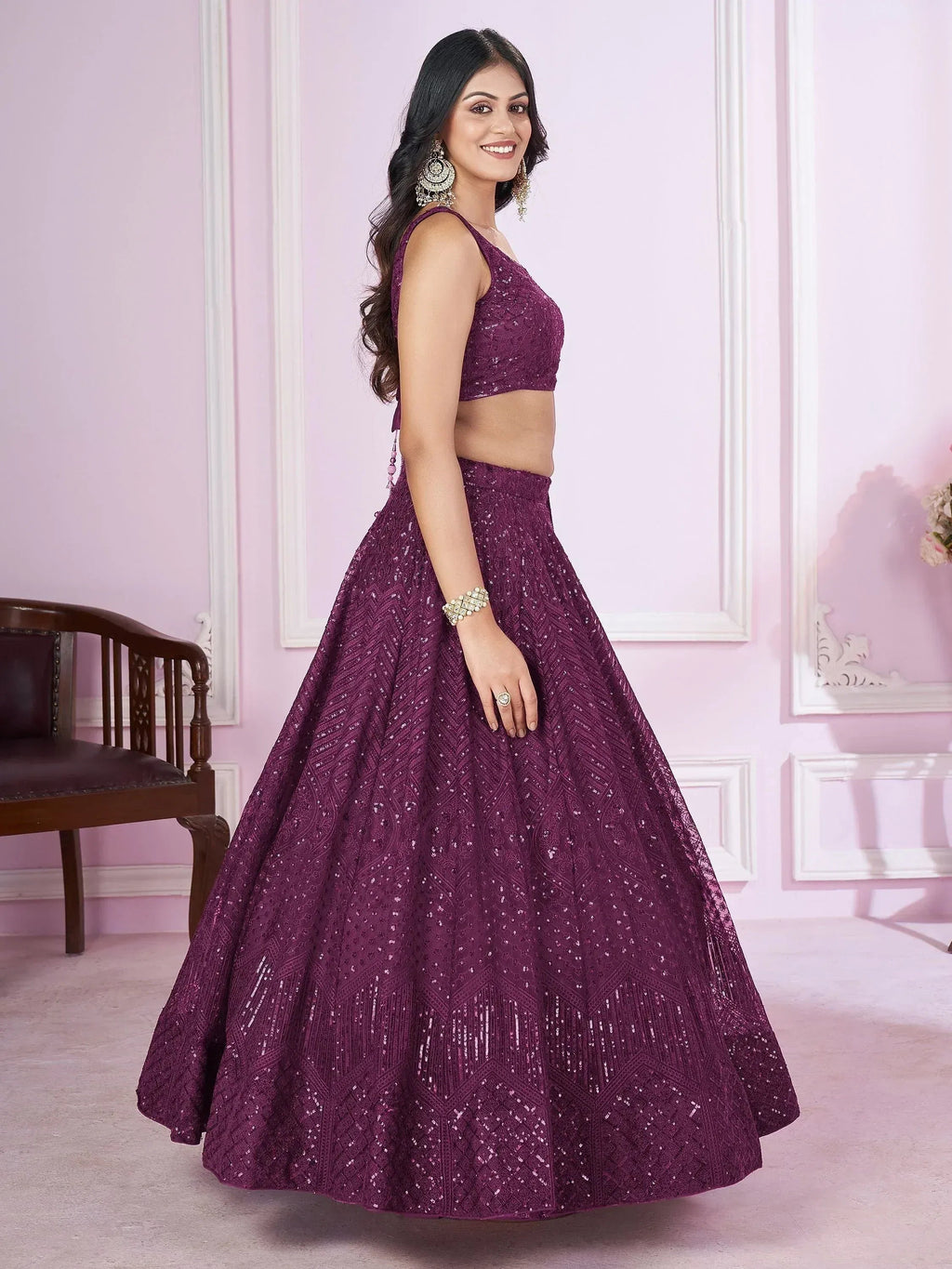 Tulsi Art Beautiful Purple Sequins Soft Net Function Wear Lehenga Choli | Grocsy