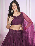 Tulsi Art Beautiful Purple Sequins Soft Net Function Wear Lehenga Choli | Grocsy