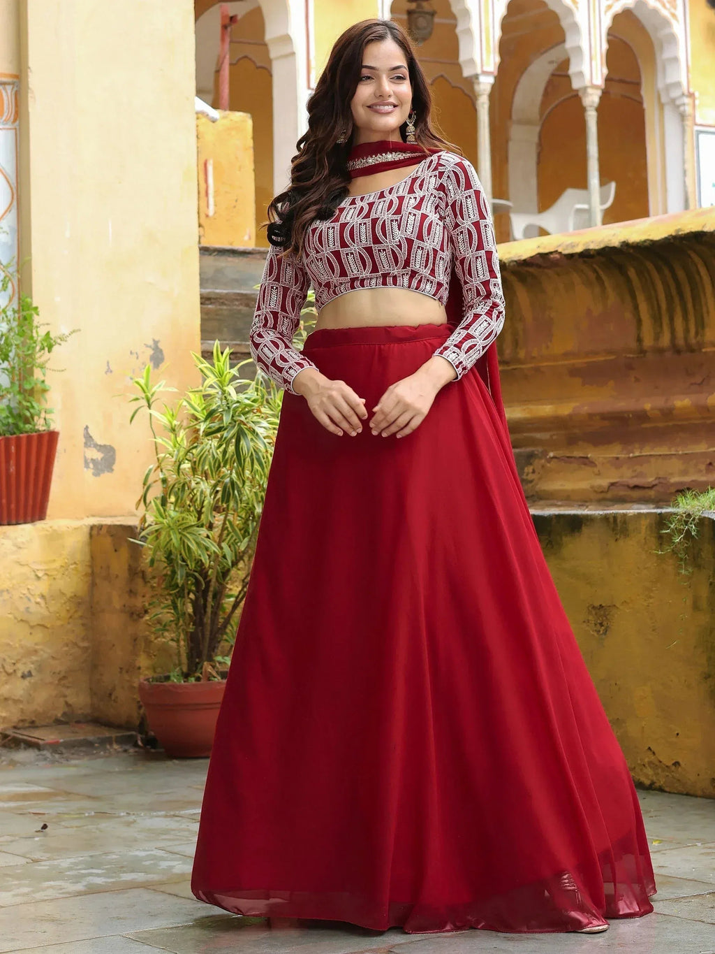 Tulsi Art Beautiful Red Sequins Georgette Function Wear Lehenga Choli | Grocsy