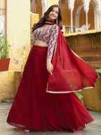 Tulsi Art Beautiful Red Sequins Georgette Function Wear Lehenga Choli | Grocsy