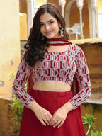 Tulsi Art Beautiful Red Sequins Georgette Function Wear Lehenga Choli | Grocsy