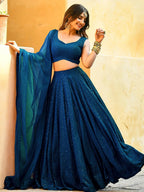Tulsi Art Beautiful Teal Blue Thread Embroidered Wedding Lehenga Choli | Grocsy