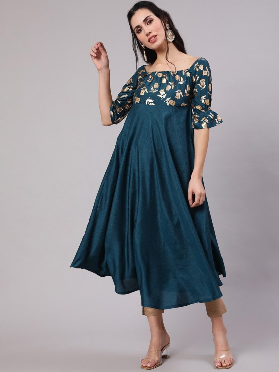 Aks Floral Printed Square Neck Anarkali Kurta | Grocsy