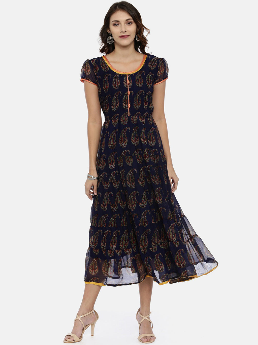 Souchii Women Navy Blue Printed Fit And Flare Dress | Grocsy