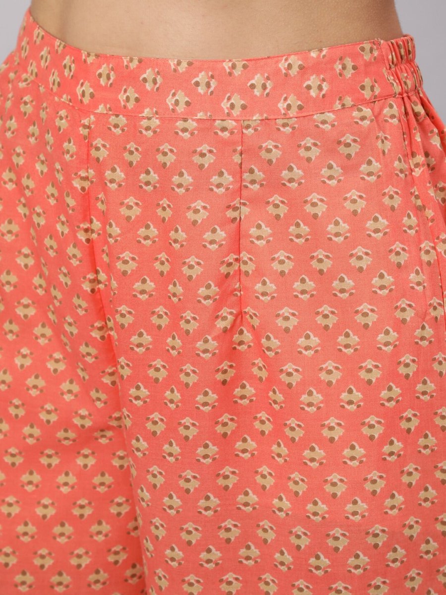 Aks Floral Printed Round Neck Pure Cotton Kurta with Trousers | Grocsy
