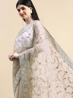 kasee Floral Embroidered Sequinned Net Saree | Grocsy