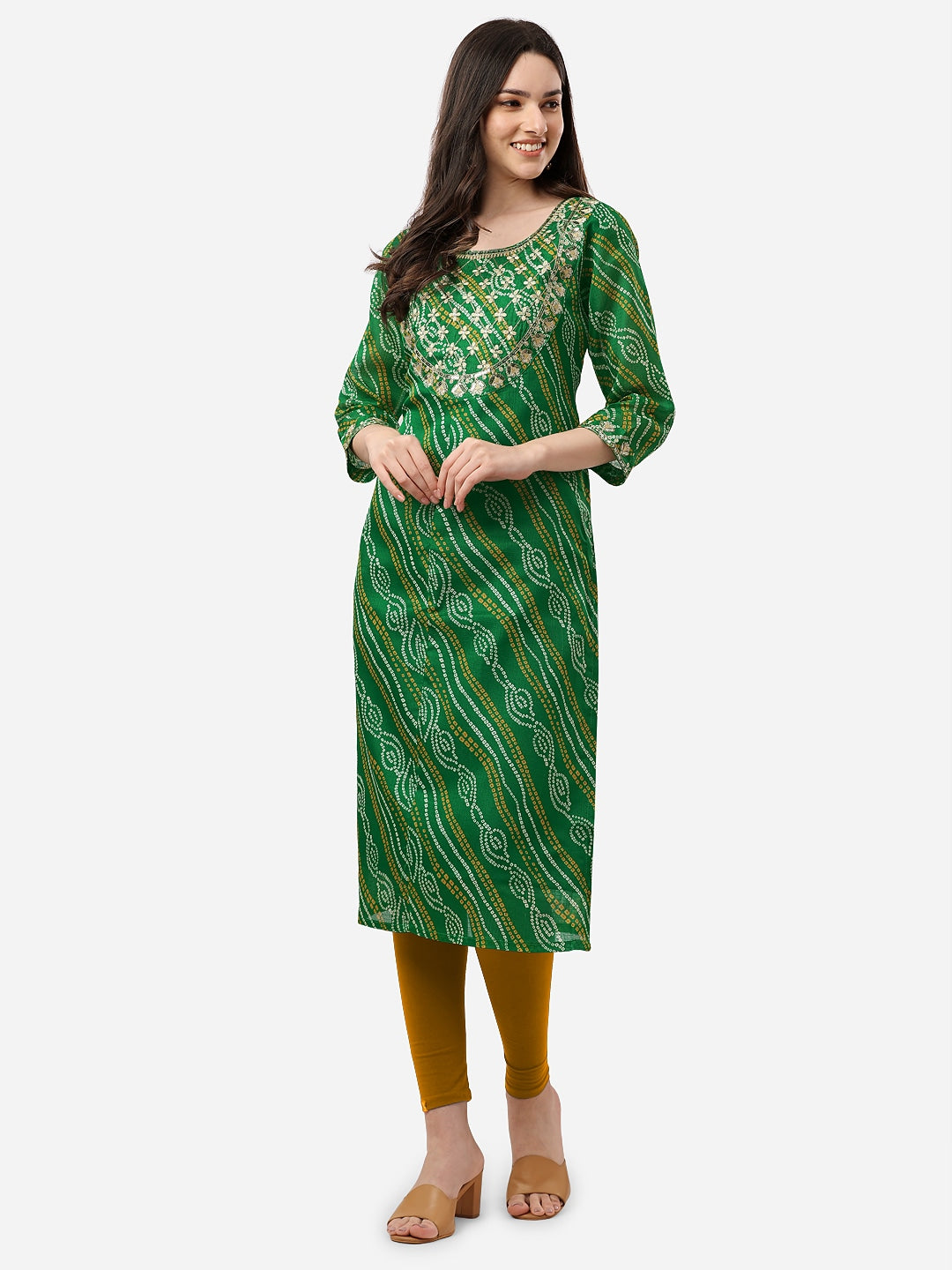 HERE&NOW Women Green Leheriya Printed Pure Cotton Kurta | Grocsy