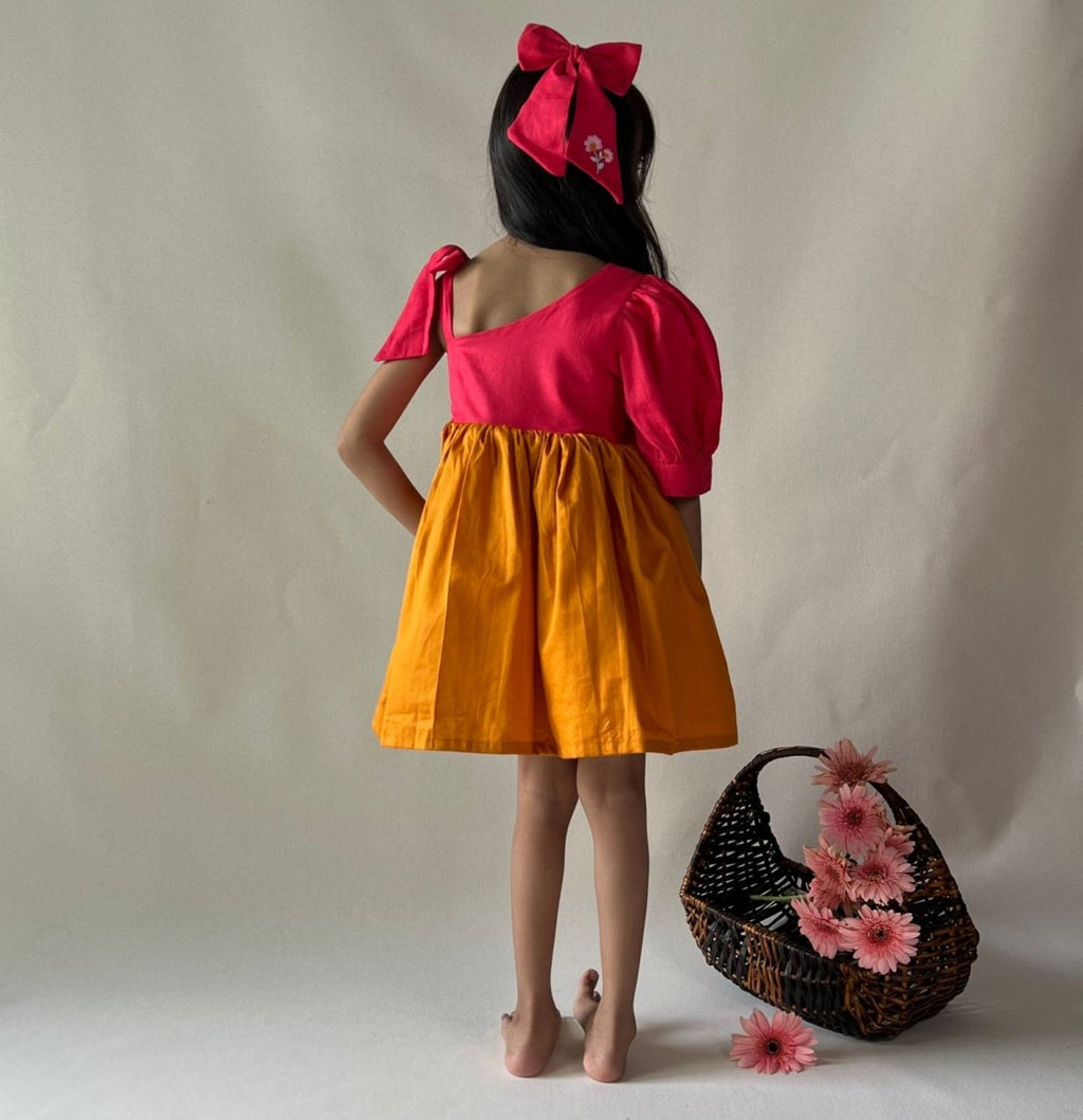 ArthLife Raspberry Pink And Orange Partywear Dress | Grocsy