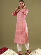 Indo Era Geometric Printed Mirror Work Straight Kurta | Grocsy