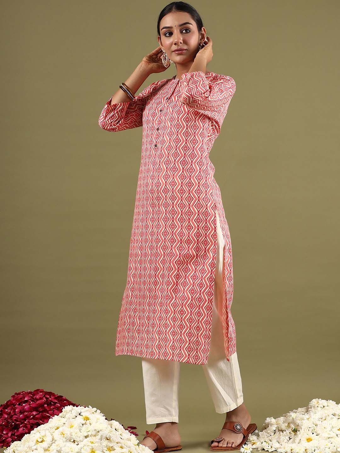 Indo Era Geometric Printed Mirror Work Straight Kurta | Grocsy
