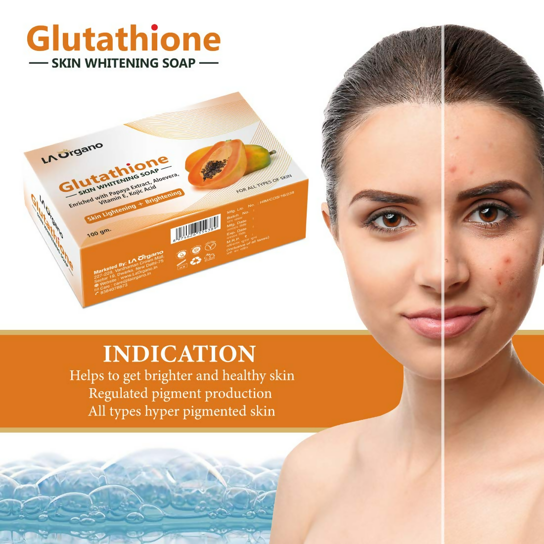LA Organo Glutathione Papaya Skin Whitening Soap | Grocsy