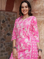 Sangria Ethnic Motifs Printed Sequined Pure Cotton Kurta with Trousers & Dupatta | Grocsy