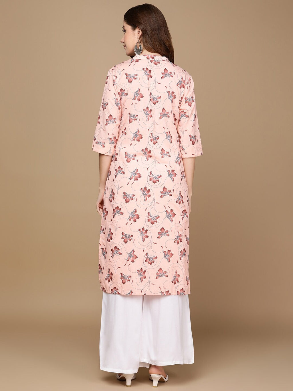 HERE&NOW Pink & Maroon Floral Printed Pure Cotton Kurta | Grocsy