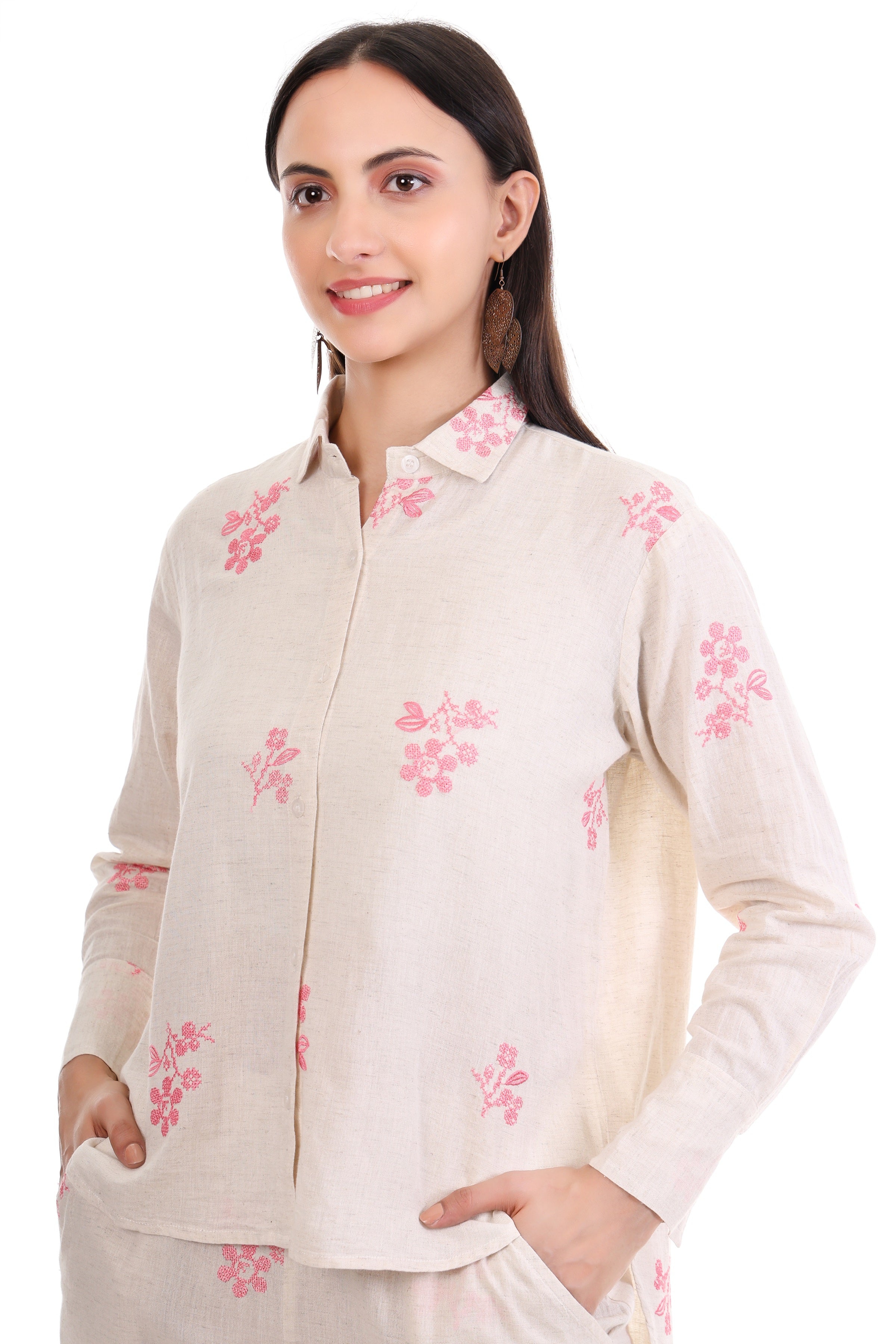 Jaitra Apparels Off White Embroidered Premium Pure Cotton Co-Ord Set For Women | Grocsy