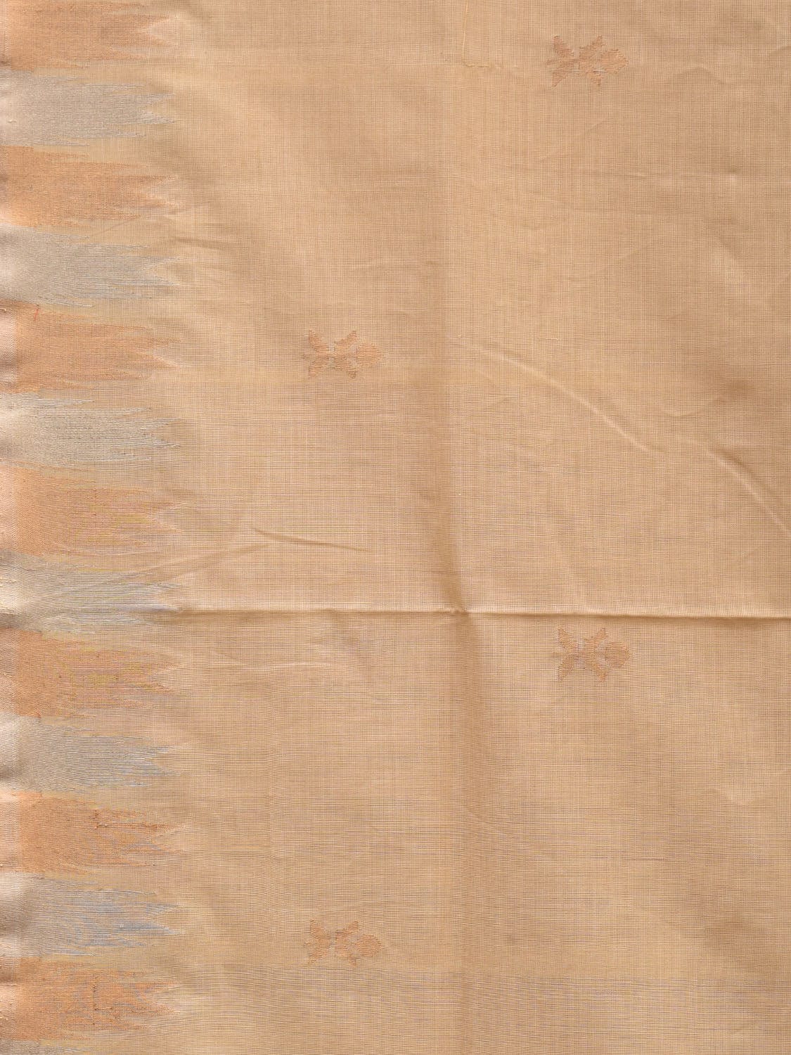Beige Khadi Cotton Handloom Saree with Temple Border Design - Global Threads | Grocsy