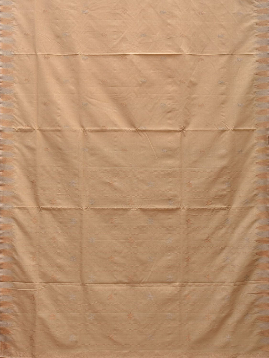 Beige Khadi Cotton Handloom Saree with Temple Border Design - Global Threads | Grocsy