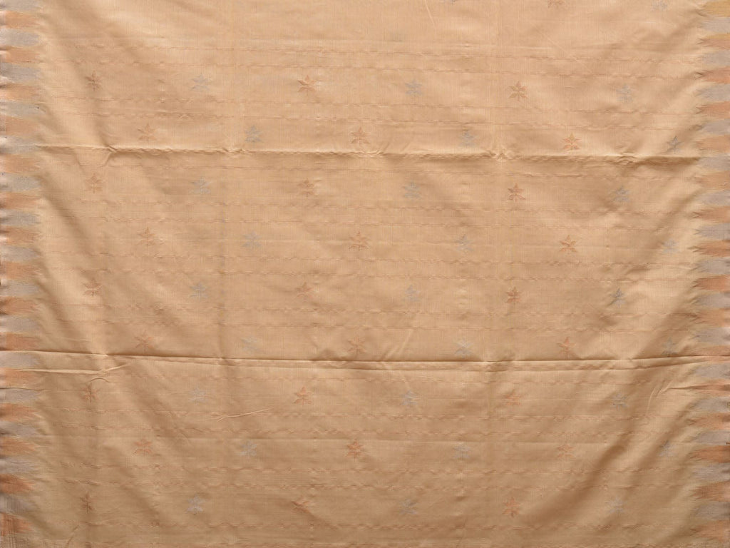 Beige Khadi Cotton Handloom Saree with Temple Border Design - Global Threads | Grocsy