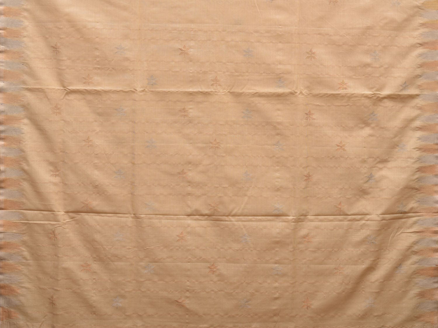 Beige Khadi Cotton Handloom Saree with Temple Border Design - Global Threads | Grocsy