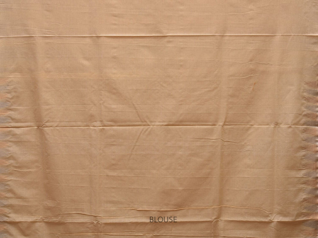 Beige Khadi Cotton Handloom Saree with Temple Border Design - Global Threads | Grocsy