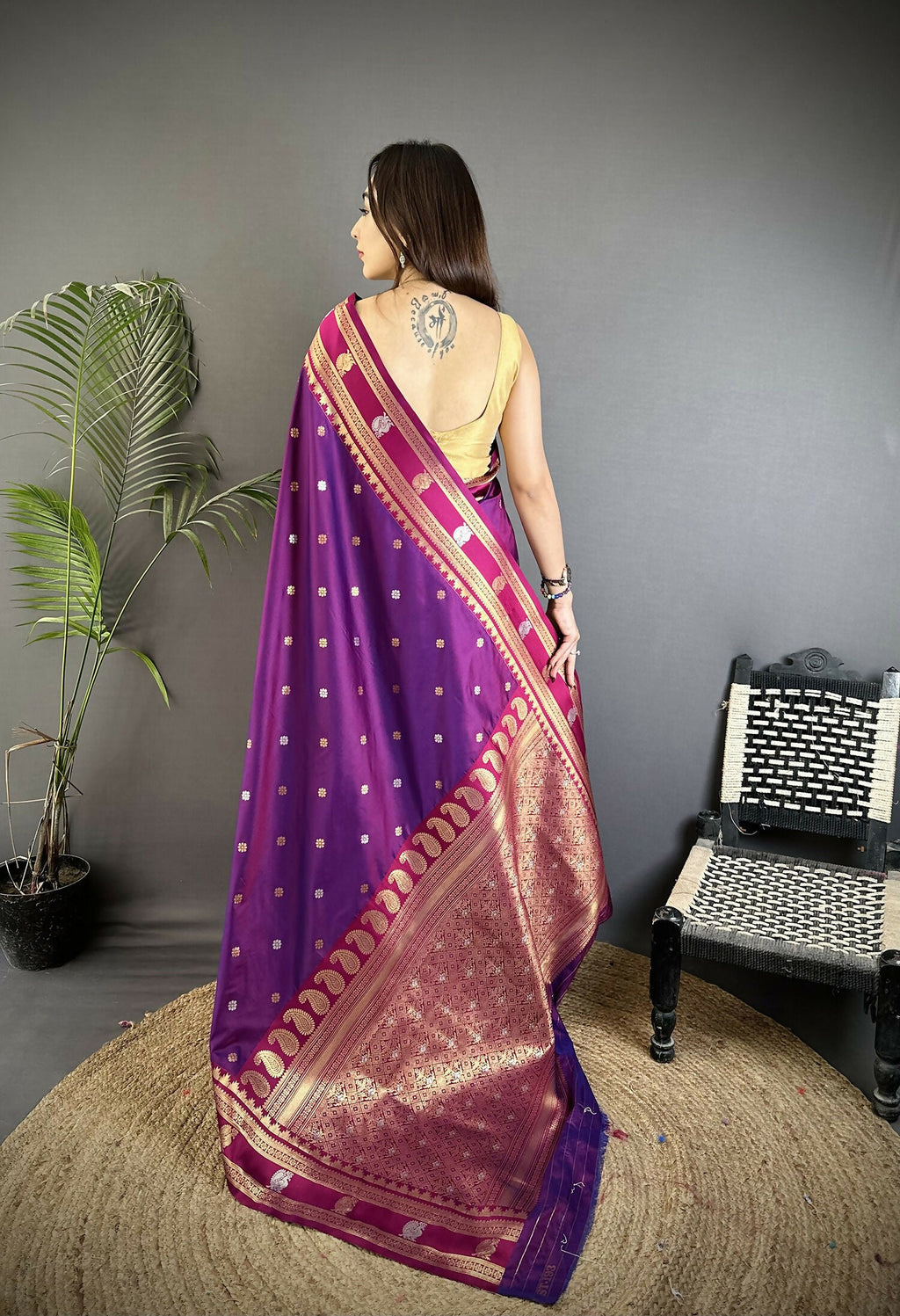 Joban Fashion Purple Banarasi Soft Silk Woven Saree | Grocsy